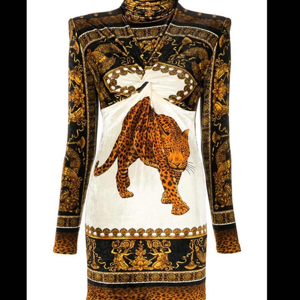 Versace Beyonce Velvet Mini Leopard Dress 38